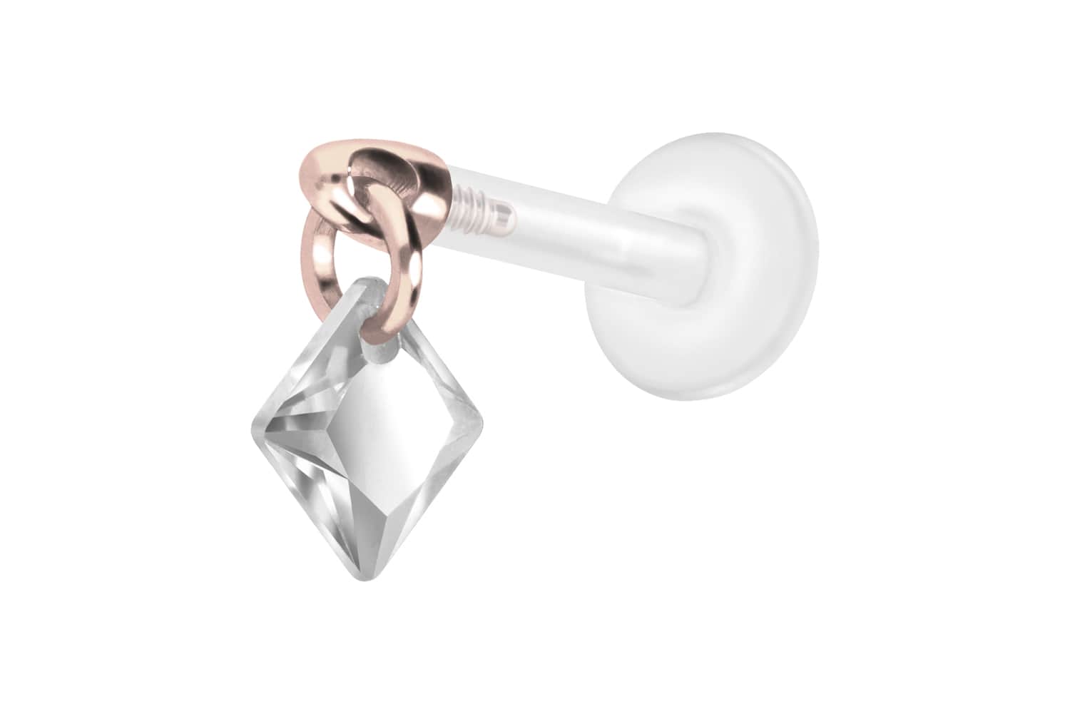 PTFE Labret Piercing mit Innengewinde + Titan-Aufsatz KRISTALLQUADRAT